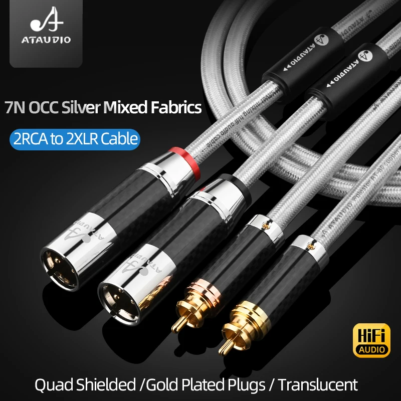 ATAUDIO One Pair HiFi RCA to XLR Audio Cable Hi-end 7N OCC and Silver Mixed Core for Microphone CD Amplifier