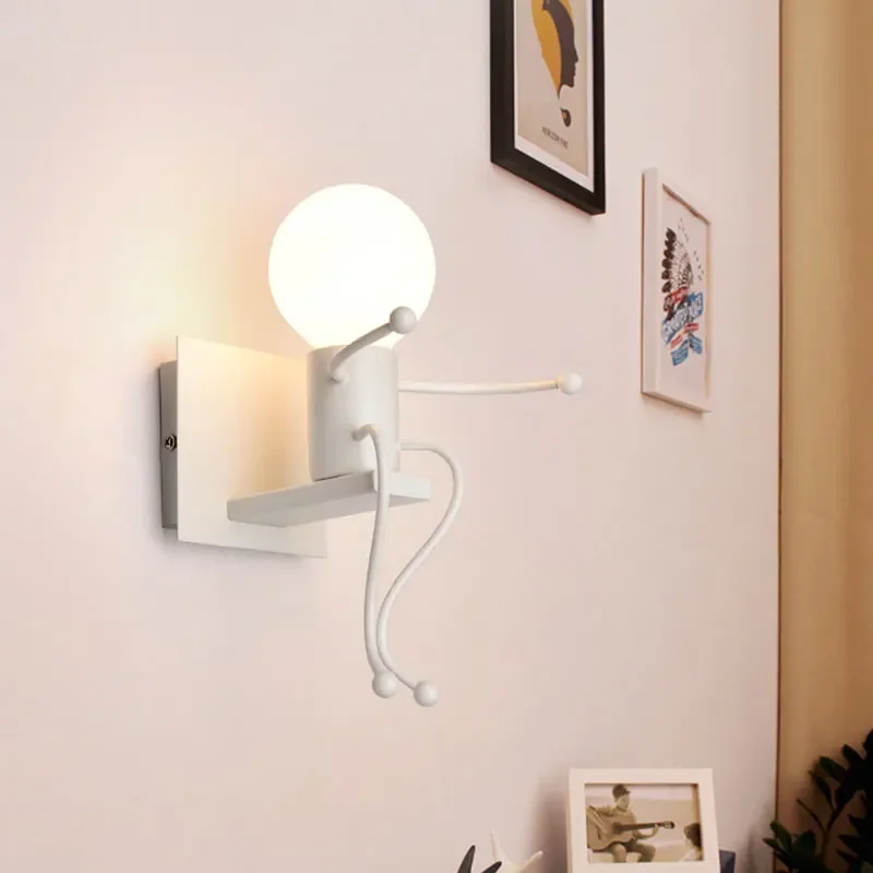 LED Simplicity Wall Light Modern Wall Lamp Creative Cartoon Little Man Swing Lights E27 Bedside Living Room Decoration Lamps