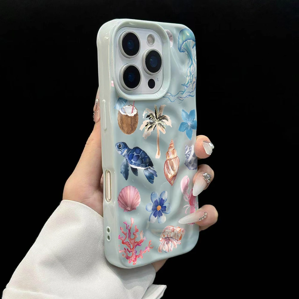 Luxuriöse Ozean-Muschel-Kollage Handyhülle für iPhone 17 16 15 14 13 12 11 Pro Max 14 Plus 17 Air Falten-Wellen Weiche Silikonhülle – Detail 10