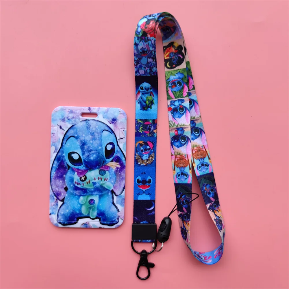 Disney Stitch Wholesale Plastic Anime ID CardHolder Cool Fashion Badge Sliding Work Name Tag Bus Lanyard Cards Holders for Kids