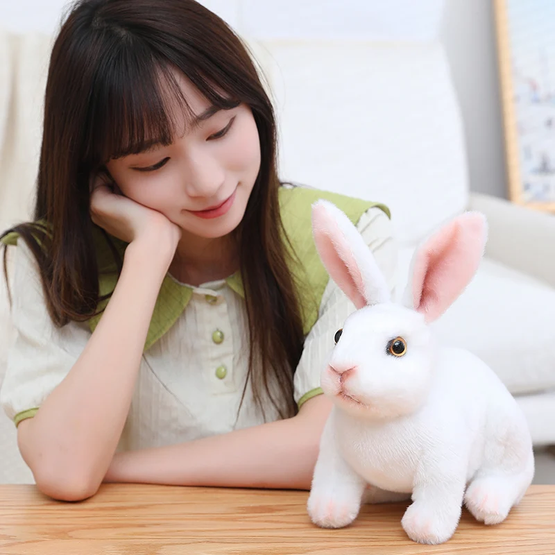 Simulation Kawaii Long Ears Realistic Rabbit Plush Toy Lifelike Animal Stuffed Doll Toys for Kids Girls Birthday Gift Room Decor