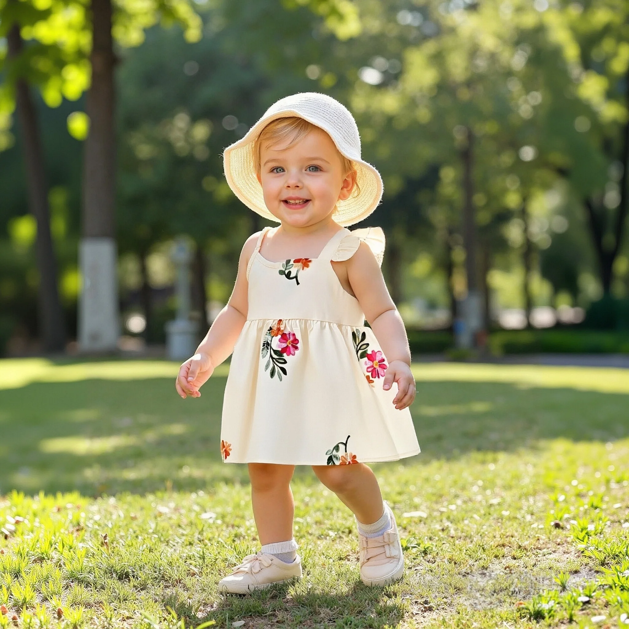 

Summer New Girls Dress Sweet Flying Sleeves Embroidered Fashion Cotton Short Skirt Suitable for Children with 80CM-110CM