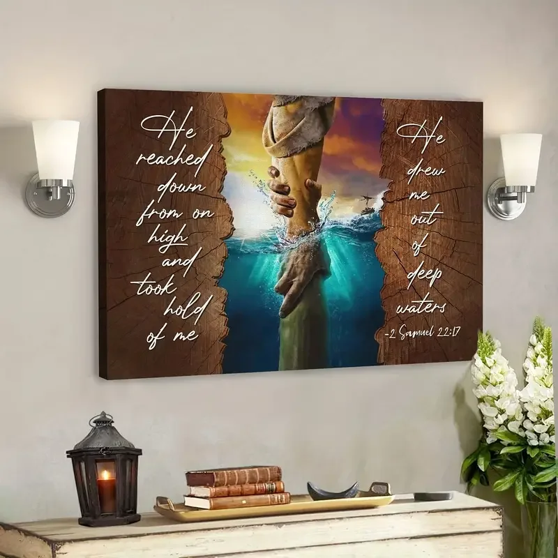 1pc God Canvas Prints, Jesus Canvas Art Painting, He Reached Down From On High Bible Verse Canvas Wall Art, For Bathroom Bedr
