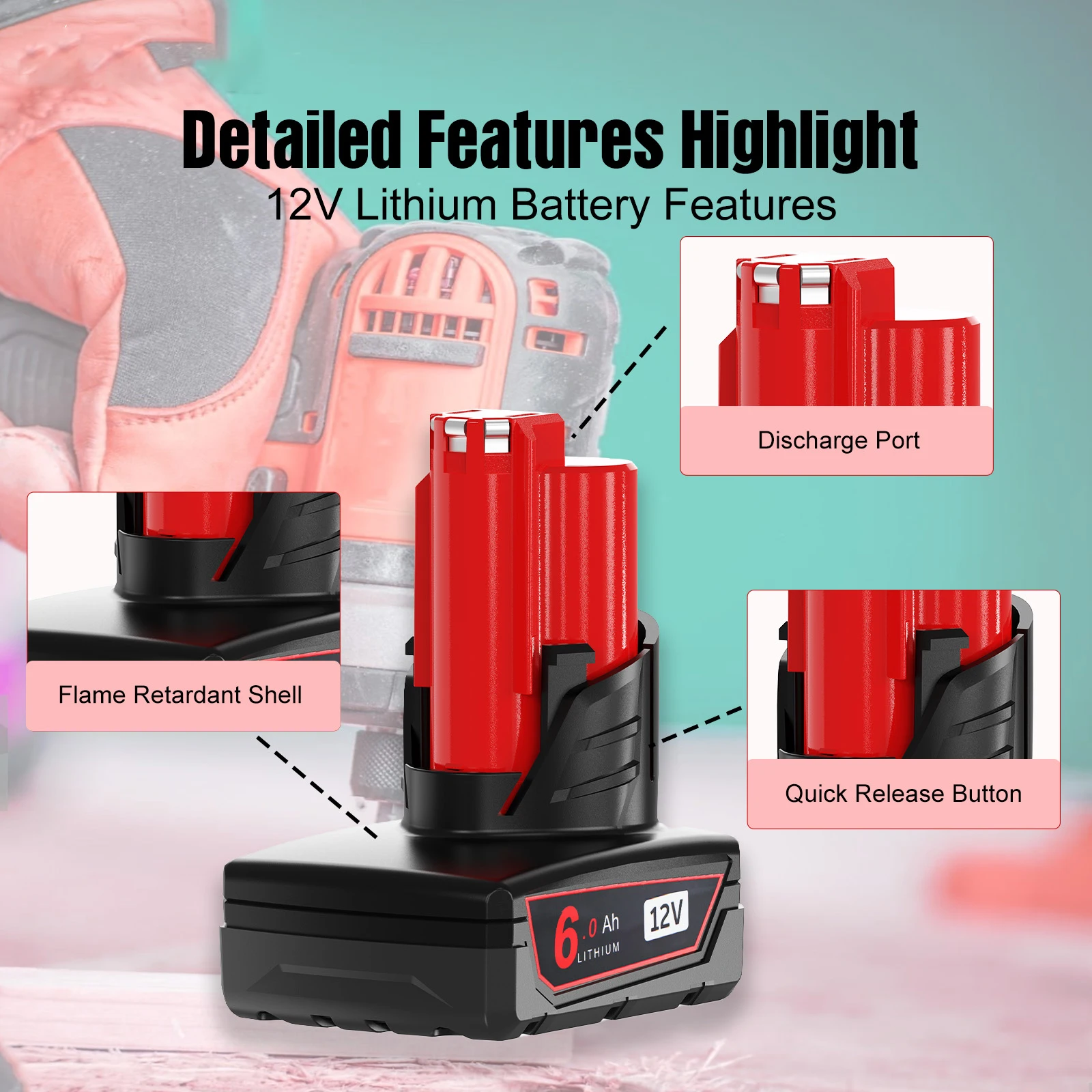 For Milwaukee M12 Battery 12V 6.0mAh Li-ion Power Tools For MIL-M12-12V 48-11-2402 48-11-2411 48-11-2412 M12B2 M12B4 Battery