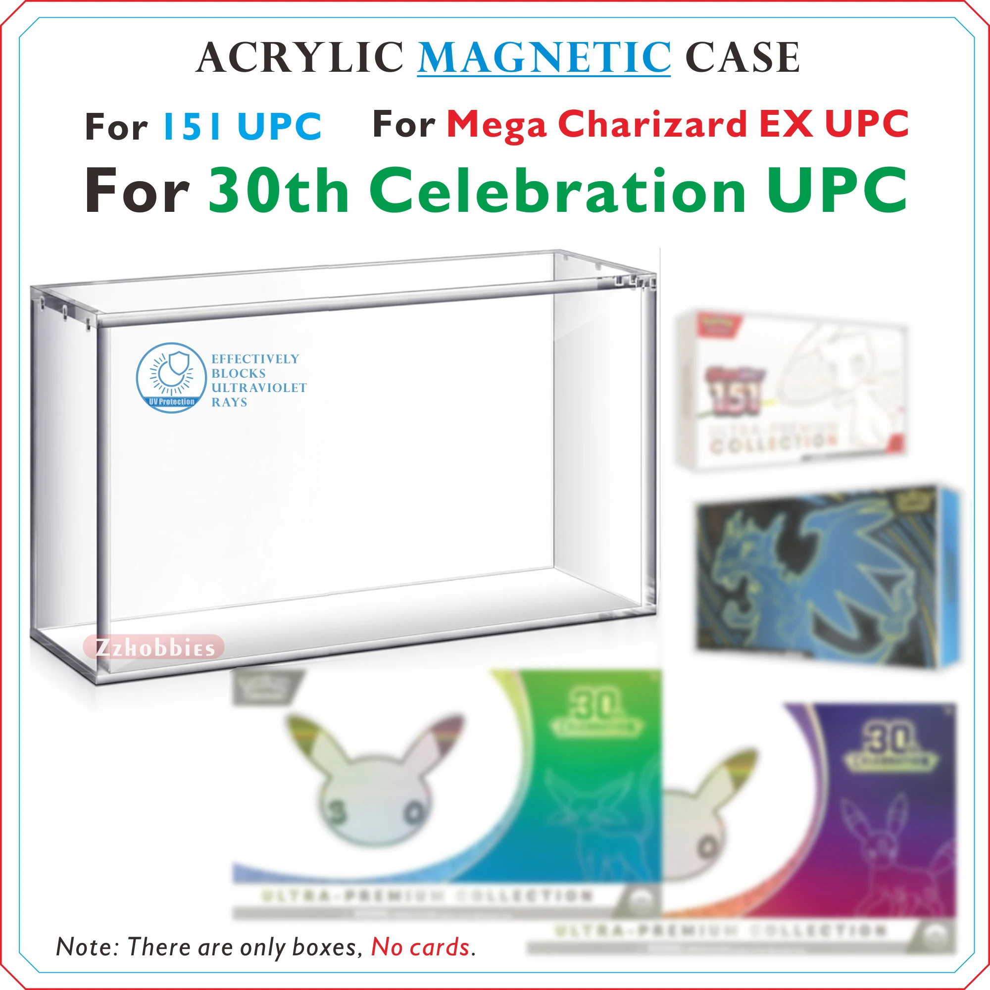 Acrylic Magnetic Display Case For 151 UPC Case / 30th Celebration UPC / Mega Charizard EX UPC 5MM Acrylic Clear Storage Box