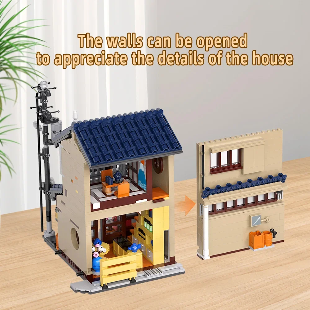 Japanese Tea House Mini Building Set with LED - Japanese Street View Simulation Architecture Construction Toy,Mini Brick 1219pcs