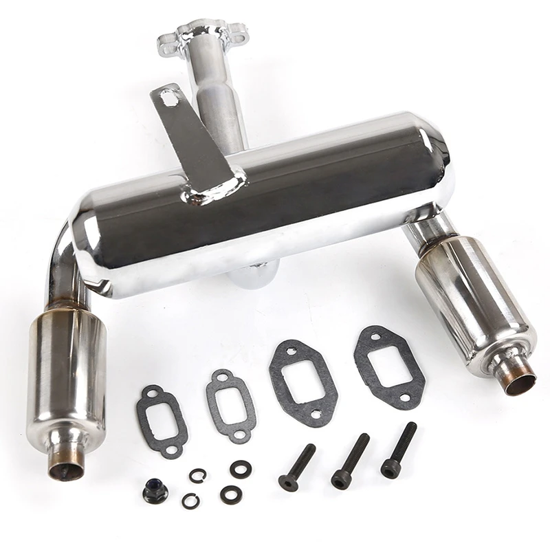 Excellent! CNC Metal 2X Twin Exhaust Pipe with Muffler for 1/5 HPI Rovan Baja 5B 5T 5SC RC