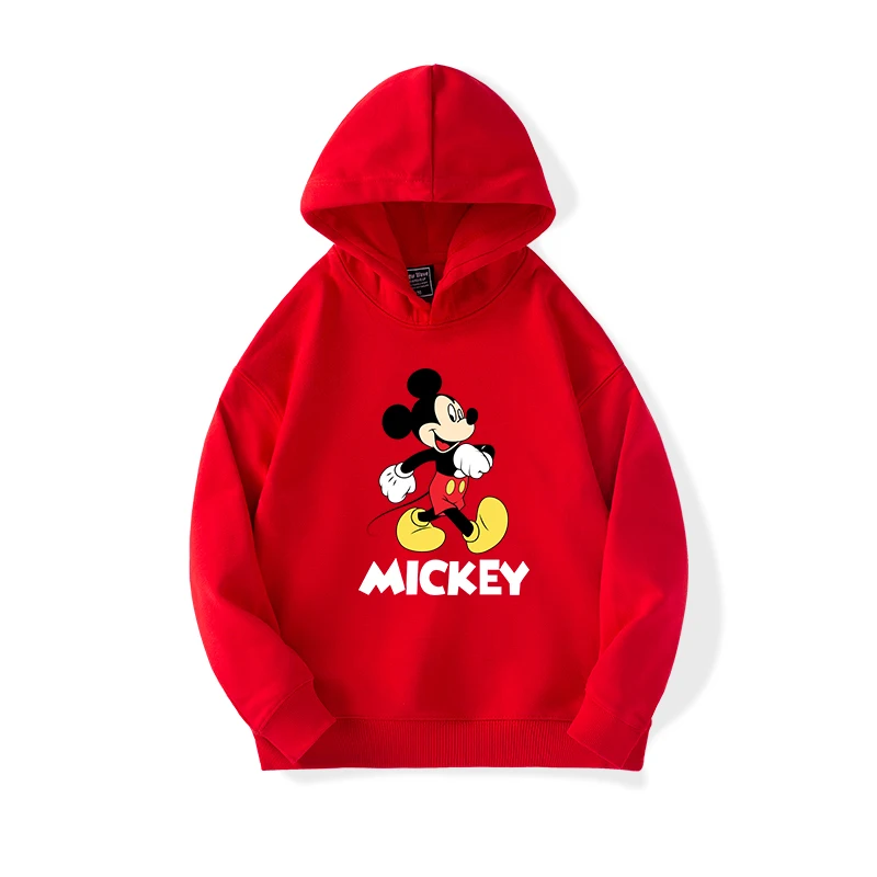 

Disney Cartoon Cute Mickey Print Boys Girls Casual Fleece Hoodie Autumn and Winter Outdoor Fashion Warm Kids Pullover Top