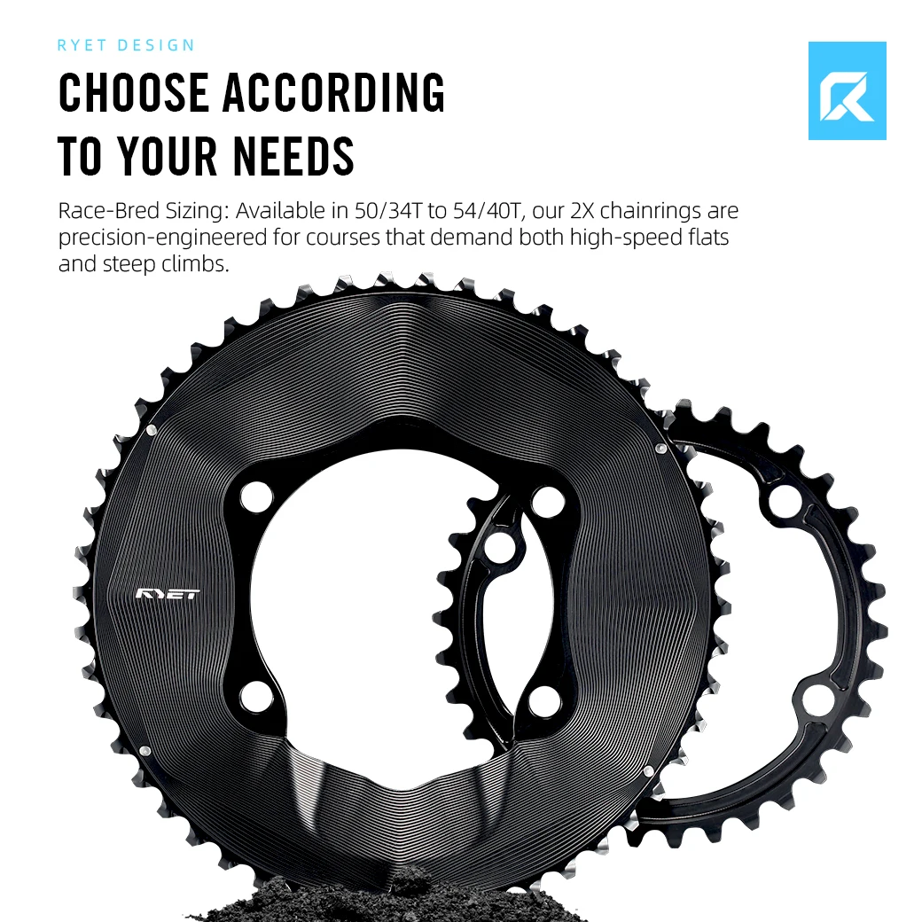 RYET Aero Road Bike Chainring 50-34T 52-36T 54-40T for Shimano Dura-Ace R9100 Ultegra R8100 105 R7100 12-Speed 2x Groupsets with