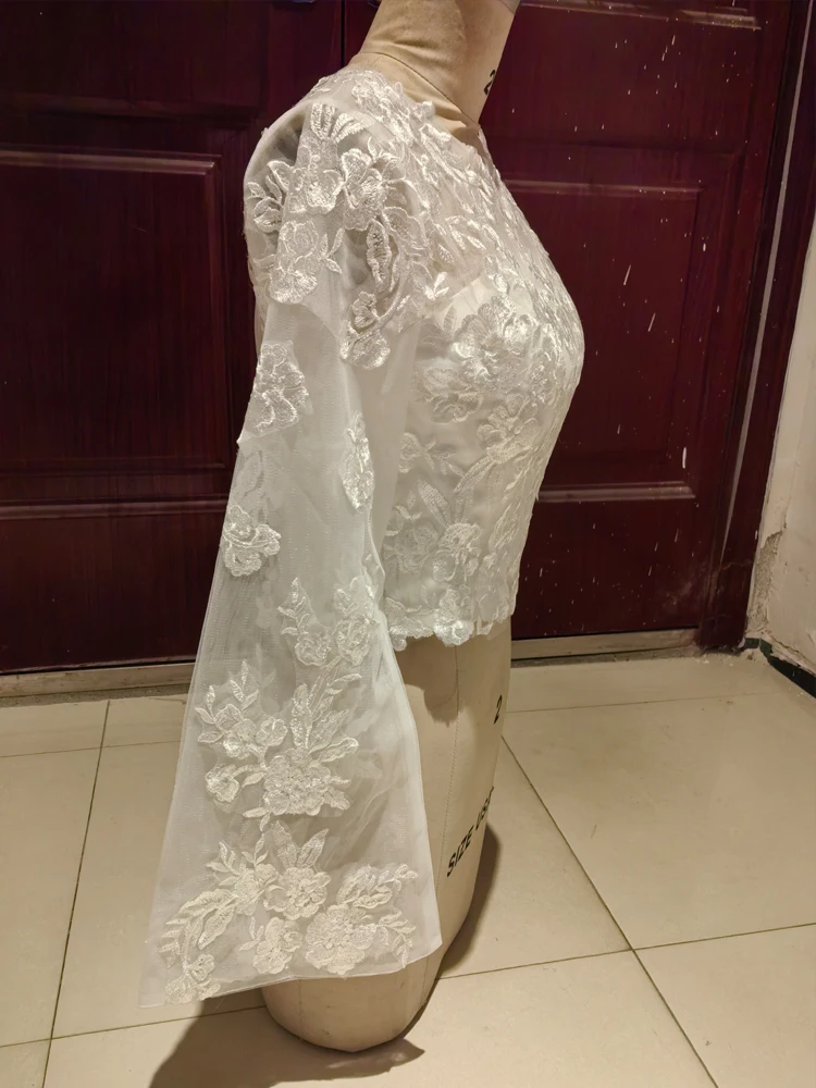 Lace Wedding Jacket Sequined Bridal Wrap Bolero Weddng Coat Top Trumpet Sleeve Customized