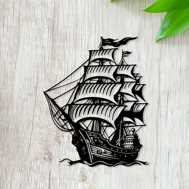 Metal Wall Art Pirate Ship Nautical Iron Rustic Hanging Sculpture for Beach Home Living Room Dad Nautical Fan Gift
