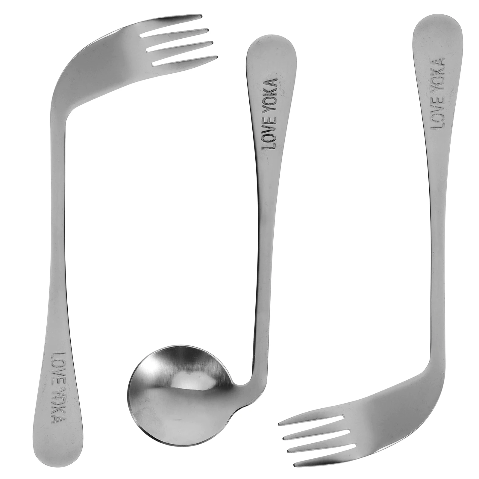 

1 set Angled Spoon Fork Set Elbow Design Feeding Eating Utensils Stainless Steel Elderly Patient Adaptive Tableware Health Care