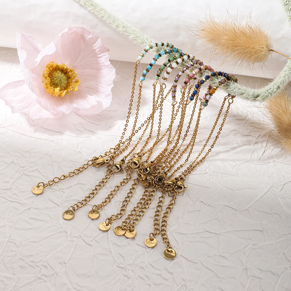 ZMZY 2-3mm Natural Stone Bracelets for Women Gold Plated Stainless Steel Chain Minimalism Bohemian Jewellery Gifts For Girls