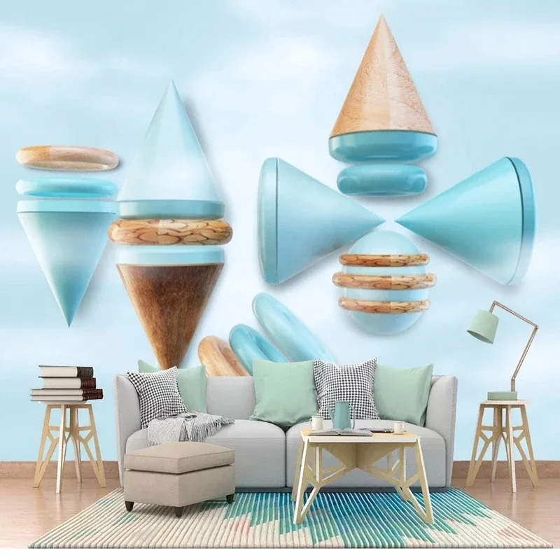 

3d Relief Geometric Triangle Light Blue Lattice Pattern Wallpaper Abstract Art Photo Mural Interior Decoration Wall Papers