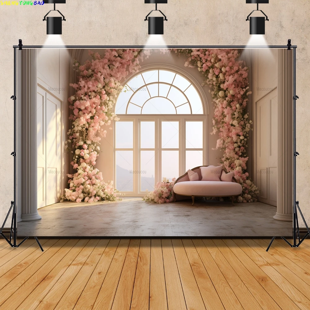 Fresh Flower Princess Castle Children's Room Photography Backdrops Girl Birthday Photo Studio Background CU-01