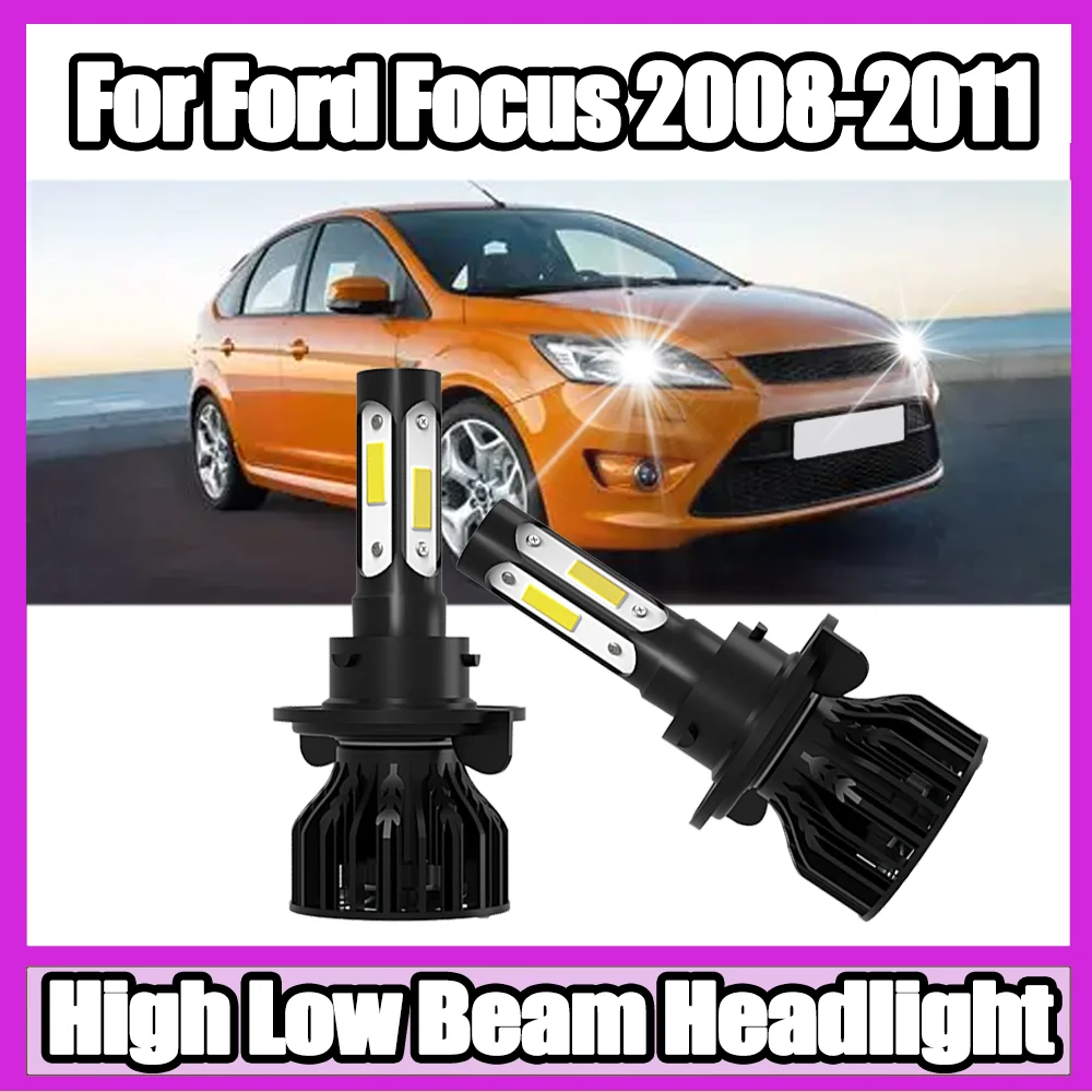 

2PCS H13 High Low Beam Headlamps 6000K Super White LED Headlight Bulbs Lights From All Four Sides 12V For Ford Focus 2008-2011