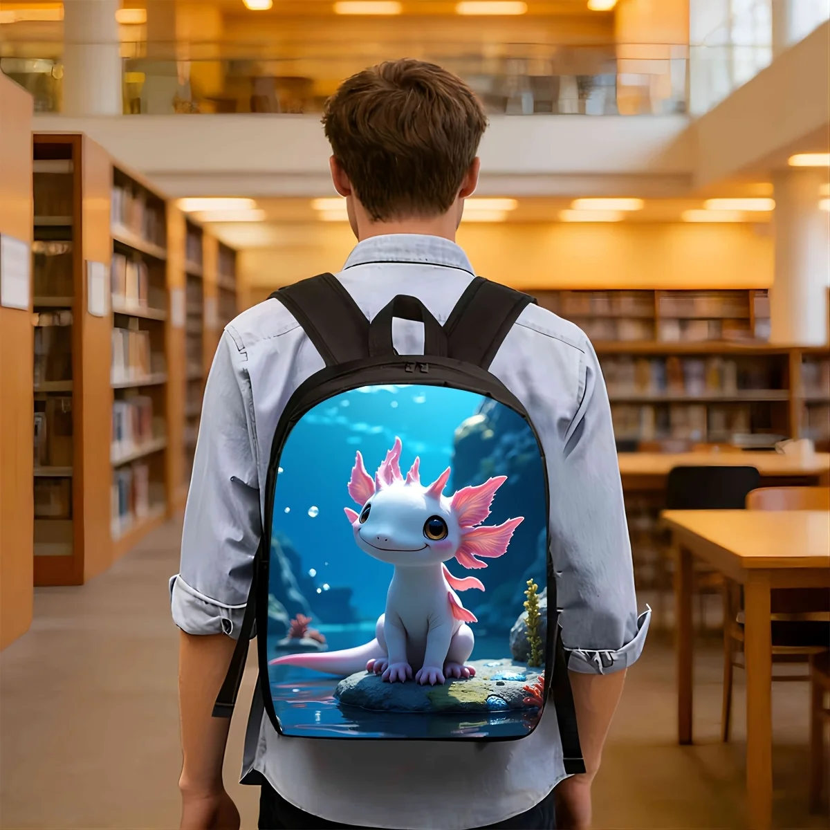 

1 printed Axolotl new stylish men's and women's backpack, suitable for school gifts, zipper closed, cute, lightweight