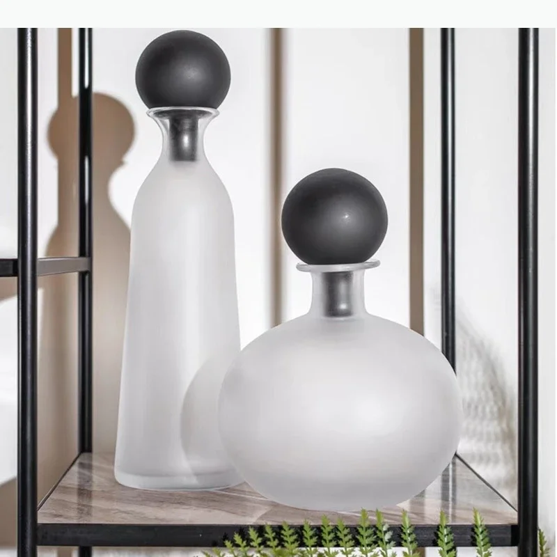 Transparent Frosted Glass Vase Desk Decoration Artificial Flowers Decorative Flower Arrangement Floral Vase Room Aesthetic Decor