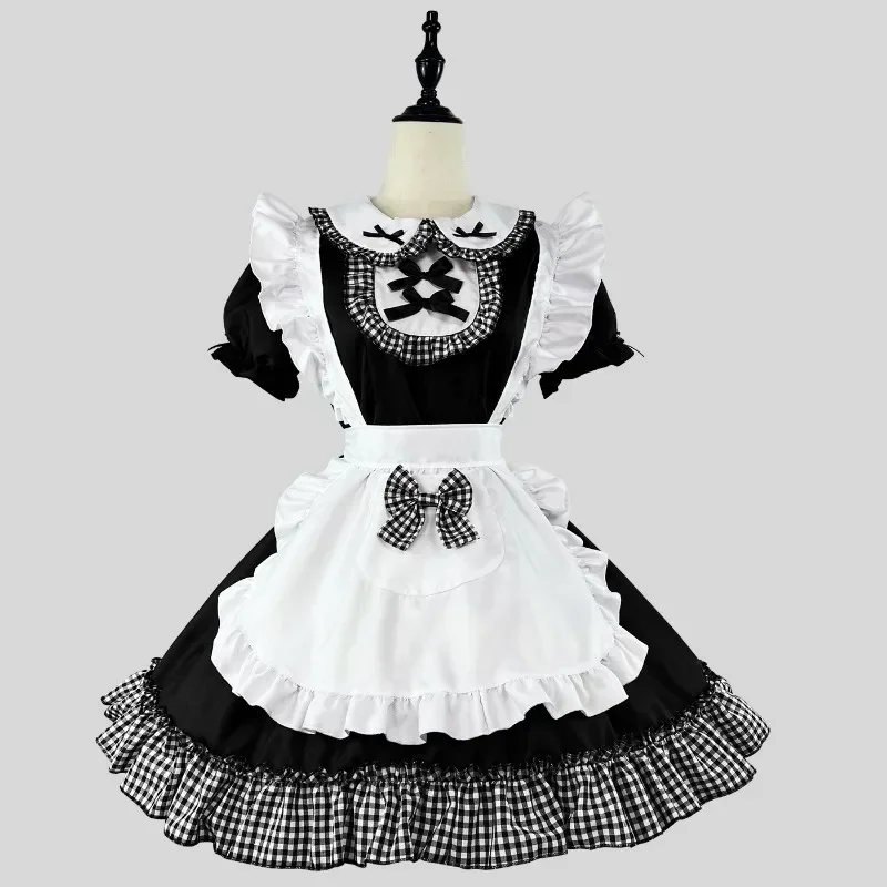 Abito da principessa Lolita Anime giapponese cameriera Cosplay Kawaii School Girl Party Cameriera Costumi di gioco di ruolo Abito con fiocco scozzese taglie forti