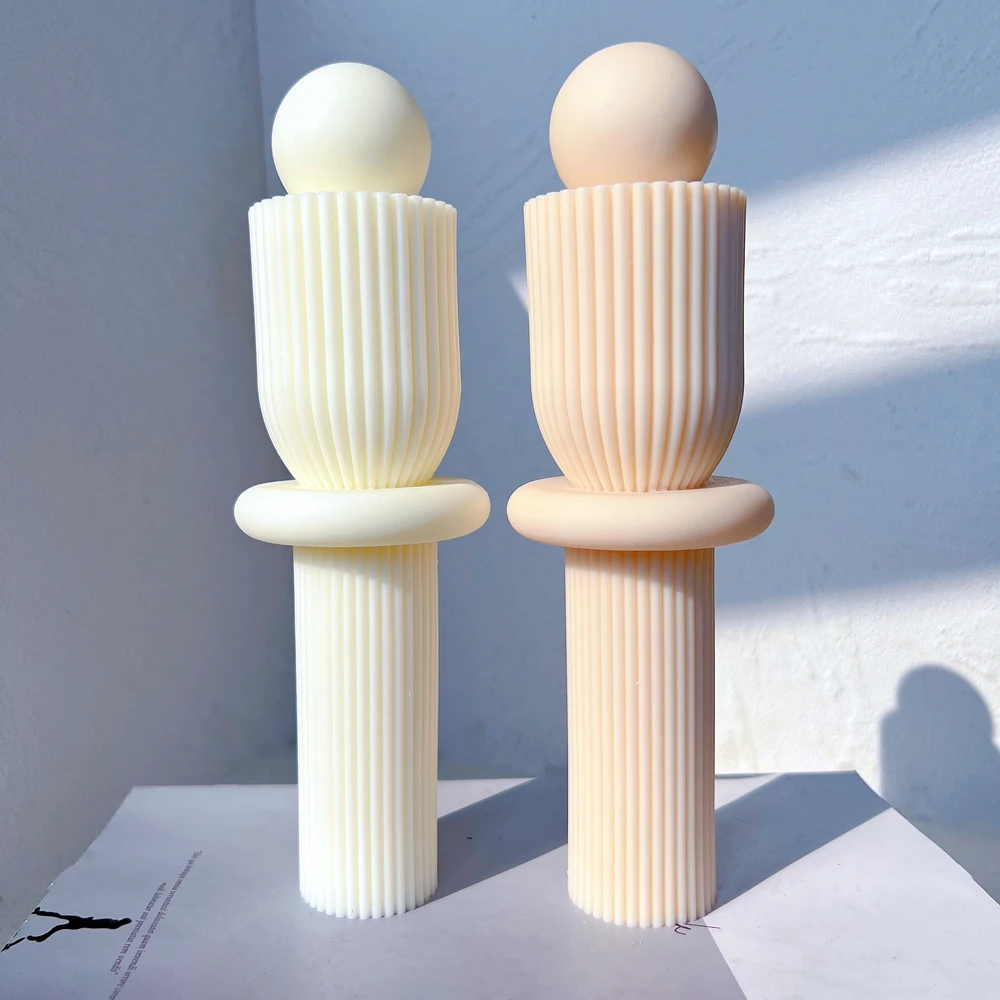 Geometric Ribbed Pillar Candle Mold Abstract Cylindrical Striped Soy Wax Molds U Shape Wave Point Silicone Mould