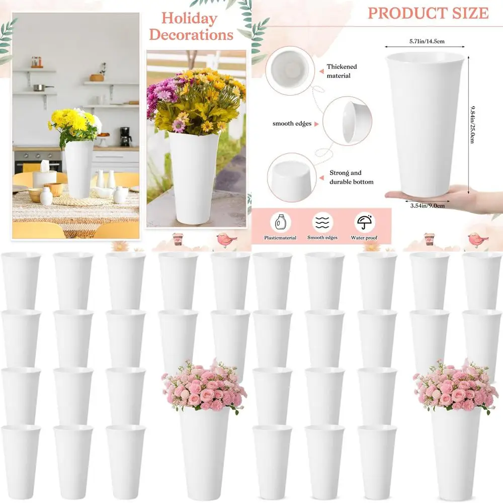 

9.84 Современные белые пластиковые вазы для цветов, набор из 16 штук, круглые декоративные вазоны для центральных композиций и декора дома/свадеб