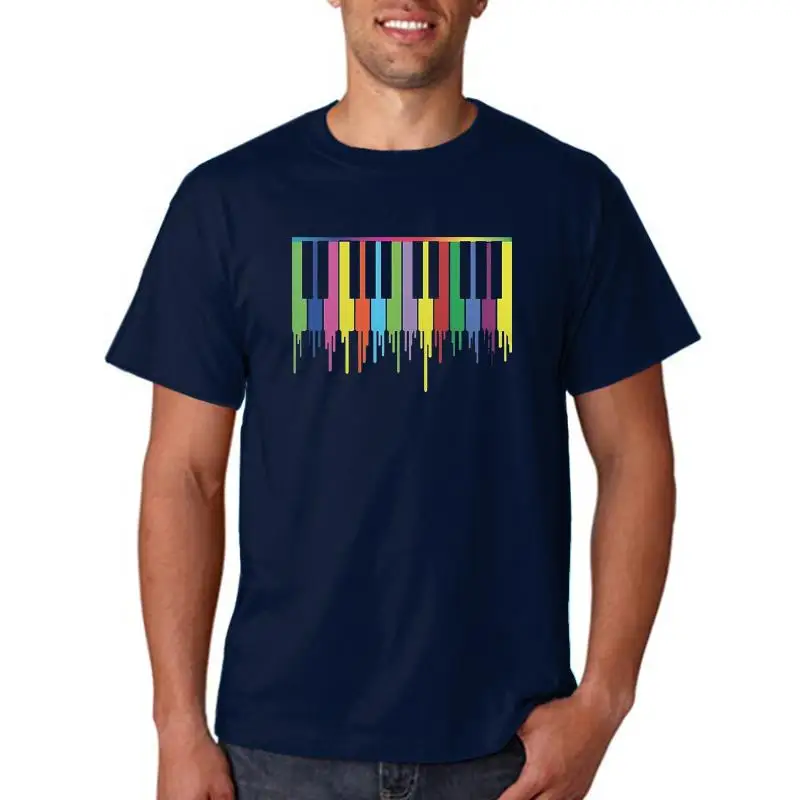 Tshirt O-neck Summer Personality Fashion Men T-shirts Piano Keys Black Adult T-shirt