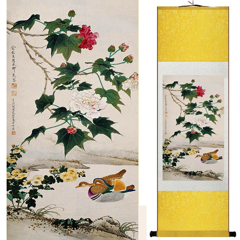 Birds and   flower painting Home Office Decoration Chinese scroll painting flower painting 19041203