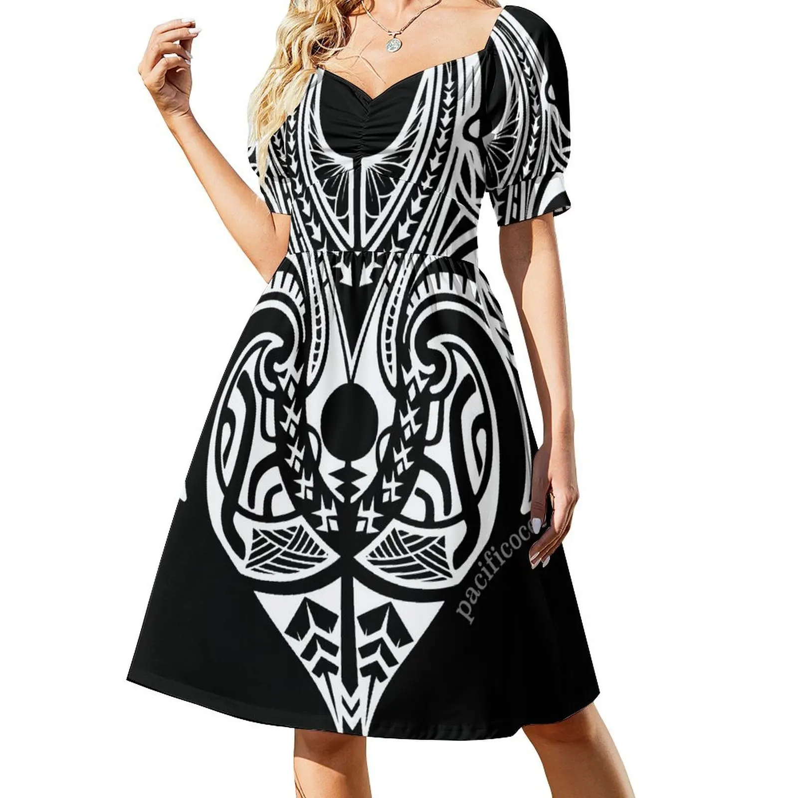 

manta ray black/white Short-Sleeved Dress Woman dresses Women's evening dress