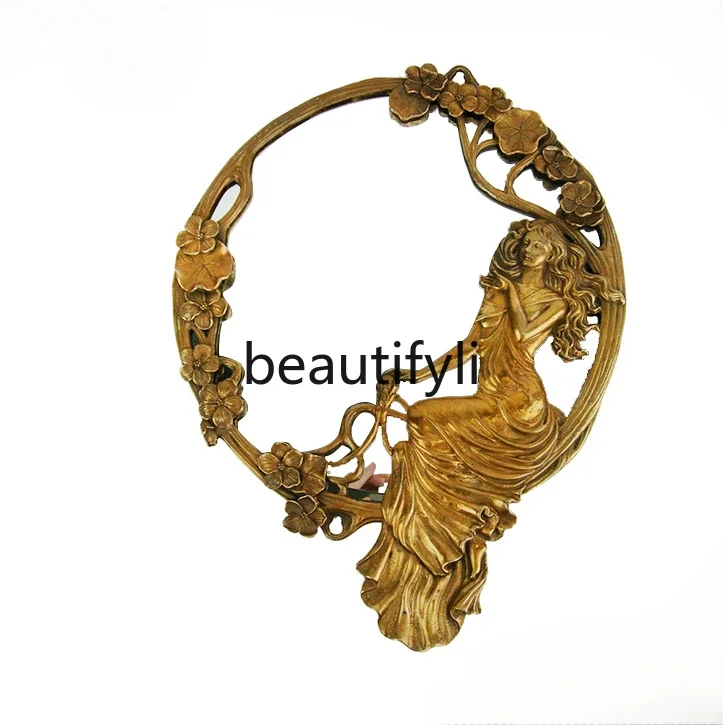 

European-style all-copper flower and bird decorative mirror heavy metal hollow engraving retro entrance mirror dressing mirror