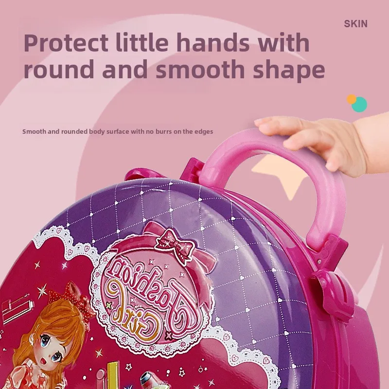 Portable Children Pretend To Play Makeup and Dressing Set, Travel Suitcase-style Cosmetic Toys with Rich Simulation Accessories.