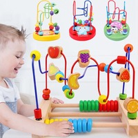 Montessori Wooden Toys Wooden Circles Bead Wire Maze Roller Coaster Toys Educational Wood Puzzles Boys Girls Kid Toy 6 Months