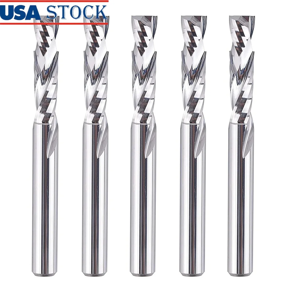 

5PCS 1/4in Shank Carbide Compression Router Bits Up Down CNC Wood Cutting End Mills 1/4" Diameter Plywood MDF Hardwood