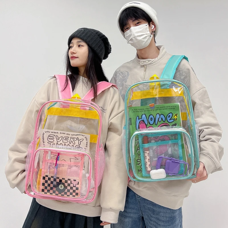 2024 New Contrast Dopamine Transparent Backpack Unique and Personalized Design Youth Fashion Large Capacity Backpack 패션 백팩