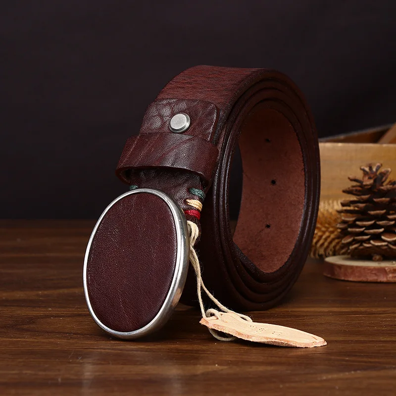 3.8cm Genuine Leather for Men's High Quality Smooth Buckle Jeans Cowskin Casual Belts Cowboy Waistband Male Fashion Designer