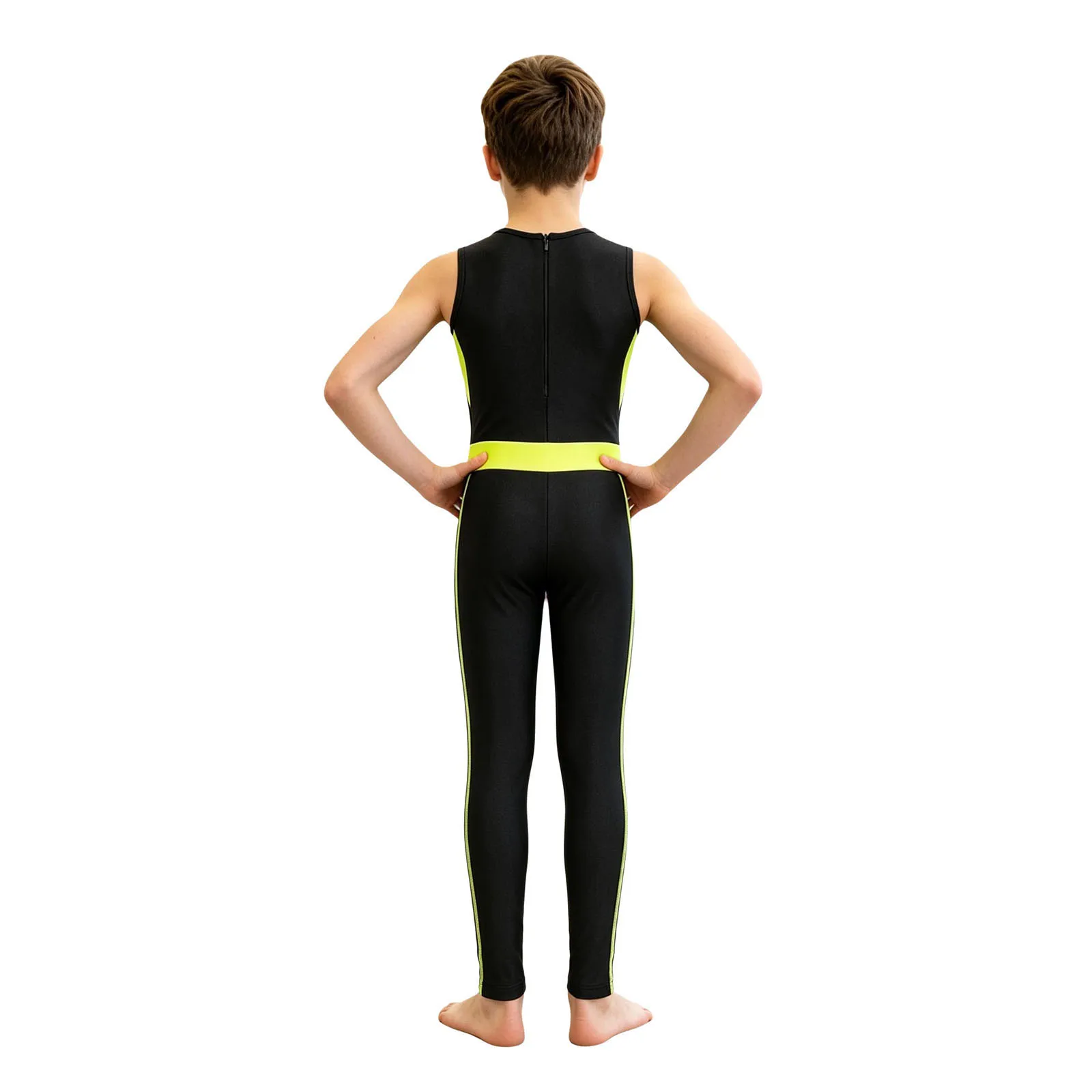 Ärmelloses Gymnastik-Unitard für Jungen, Kinder-Trainingsanzug, dehnbarer Leotard, Tanz-Trainings-Jumpsuit, Ballett-Tanz-Wettkampfkleidung – Detail 18