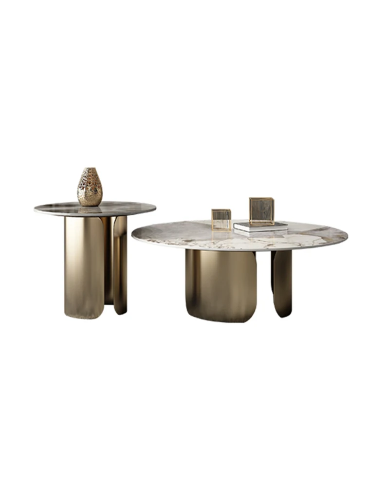 

Italian light luxury minimalist Pandora rock slab round coffee table combination living room household small apartment advanced
