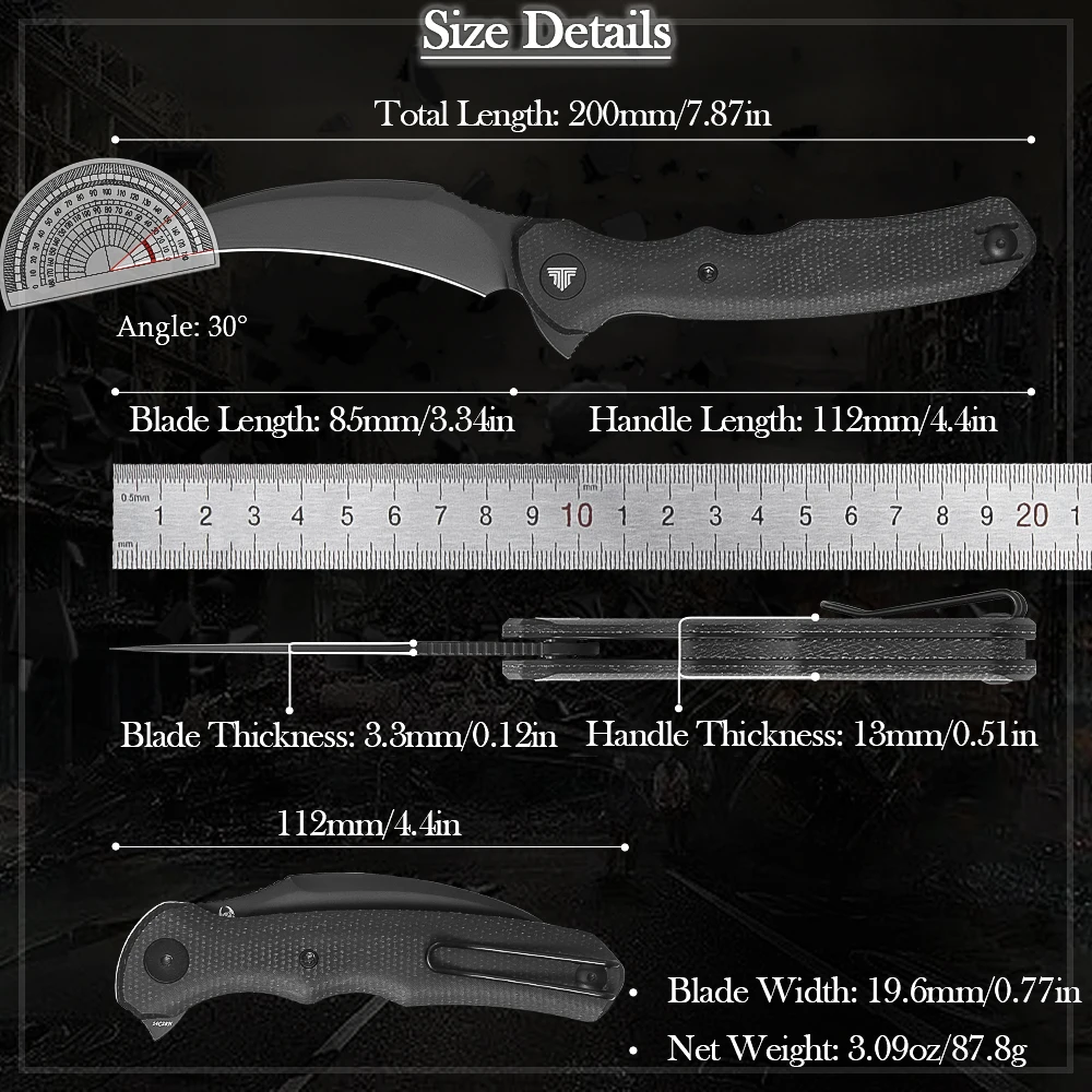 TRIVISA Lacerta-04B EDC Pocket Folding Knife 14C28N Blade Micarta Handle, Camping Hunting Fishing Outdoor High quality Tool - Image 2