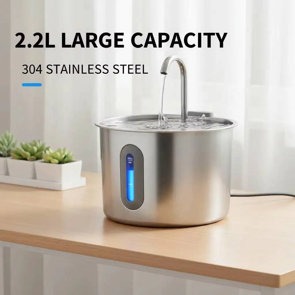 Stainless Steel Cat & Dog Water 2.2L Ultra Quiet USB Powered Automatic Pet Drinking Fountain Durable For Indoor Pets