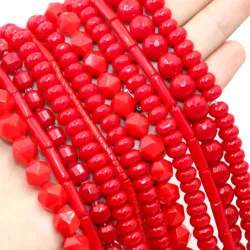 Natural Stone Wheels Rondelle Faceted Red Coral Color Loose Round  Space Beads For Jewelry Making Diy Bracelet Necklace