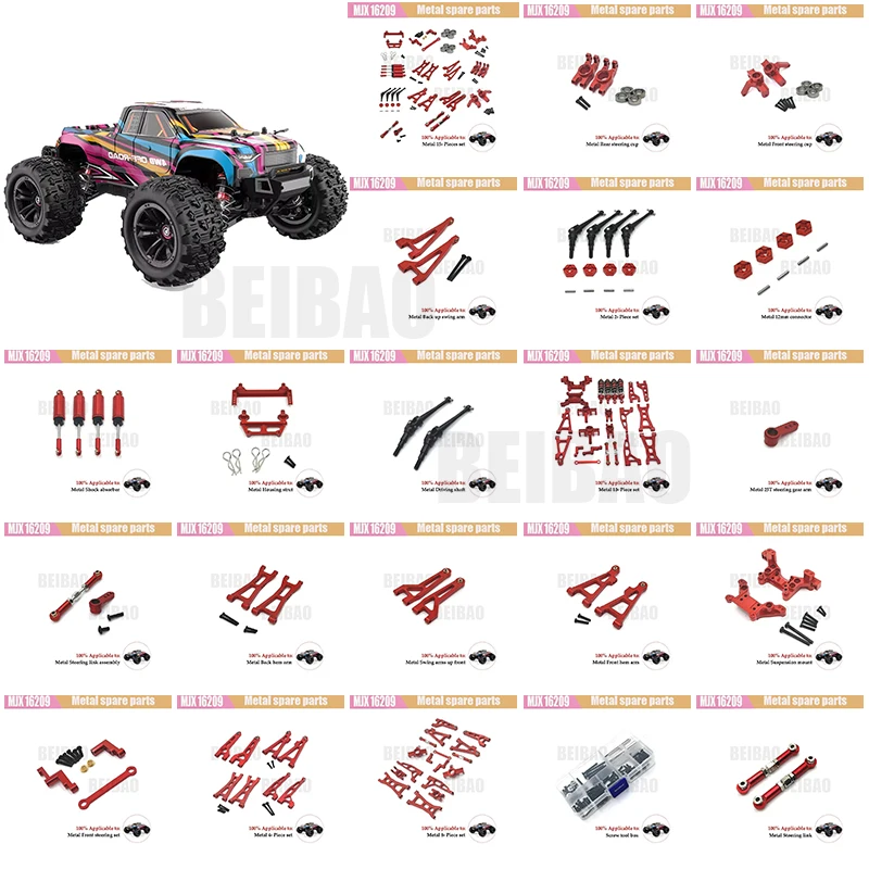 MJX Hyper Go 1/16 16207 16208 16209 16210 RC Car Metal Steering Cup Upper Lower Swing Arm Set Shock Tower Bracket Upgrade Parts