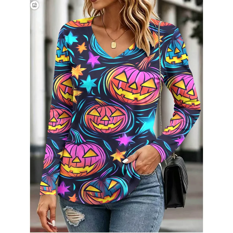 Pumpkin smiley face print women's collared long-sleeve dress casual versatile comfortable skin-friendly slimming long dress