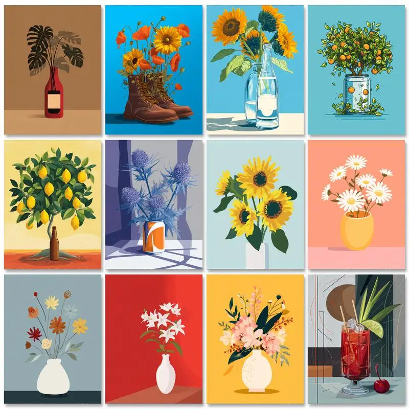 

GATYZTORY Frame Diy Painting By Numbers For Adults Kits Flowers Set Diy Gift Pictures Drawing By Numbers Landscape For Home Deco