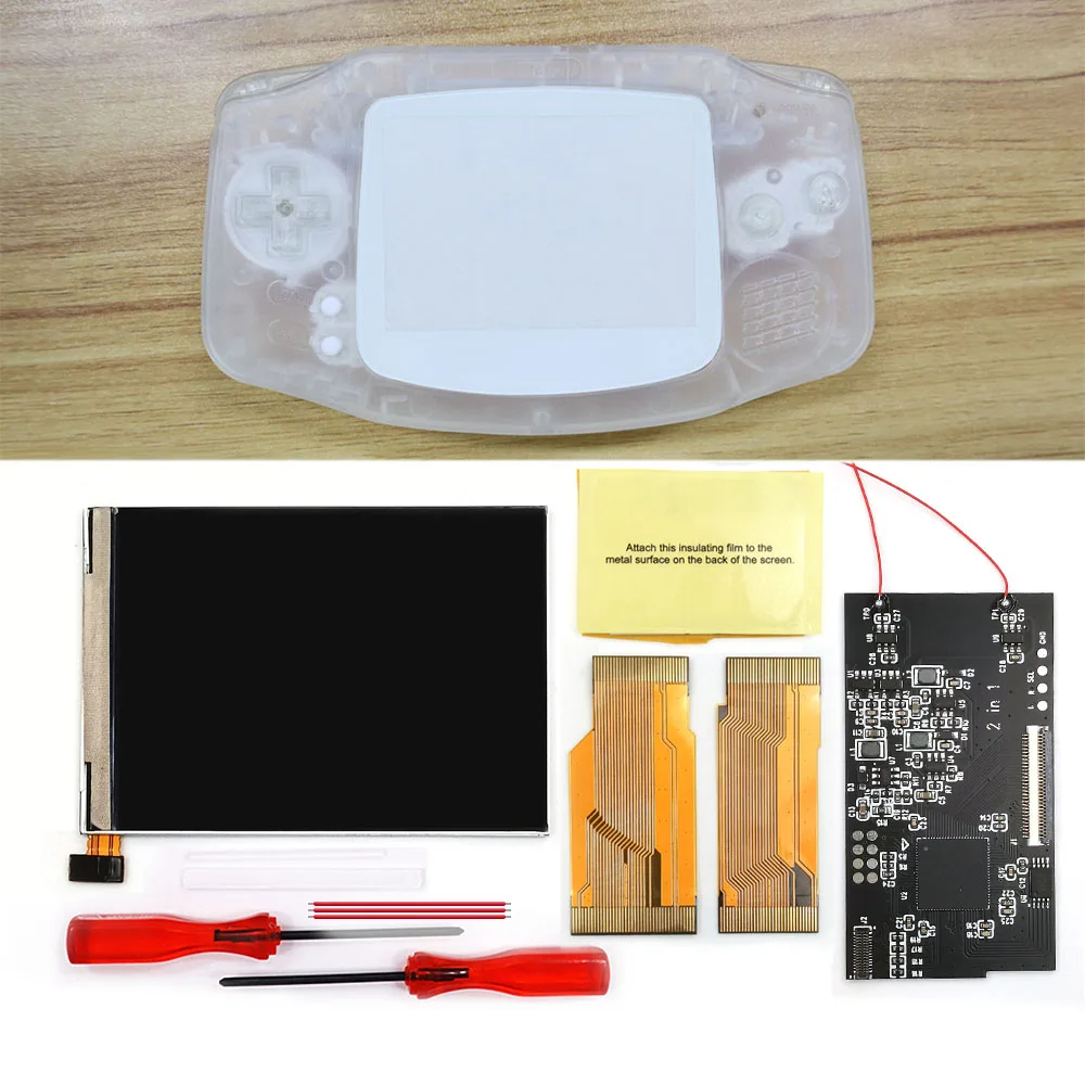 2 In 1 GBA IPS V2 LCD Screen Kits With Pre-cut Housing Shell for Game boy Adavance Console 10 Levels Brightness Backlight