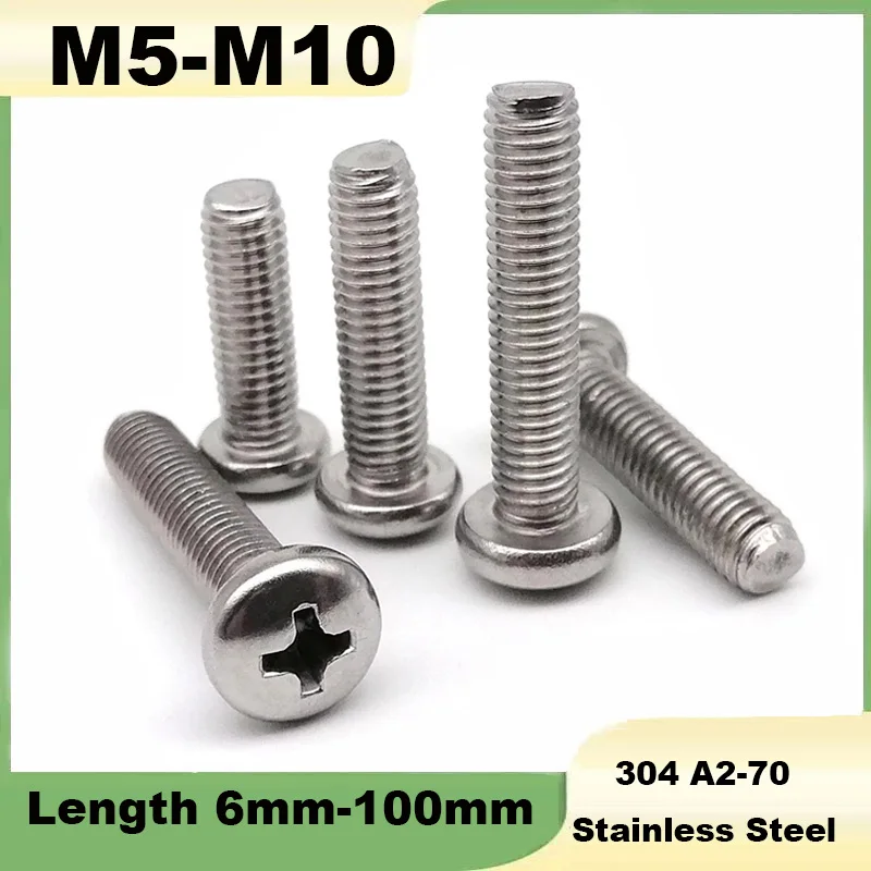 M5 M6 M8 M10 DIN7985 304 Stainless Steel Round Pan Head Phillips Machine Screw Button Head Cap Cross Bolt