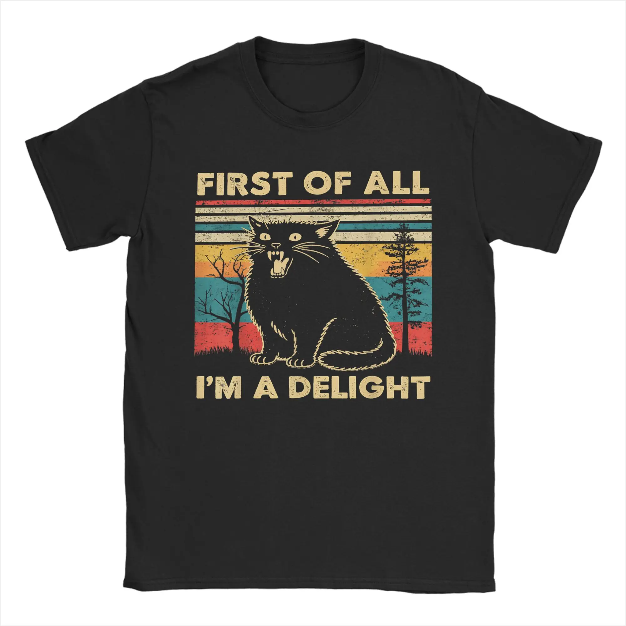 

Мужские футболки «Первое из всех, я наслаждение, ревущий черный кот», одежда из чистого хлопка, забавные футболки с круглым вырезом и короткими рукавами, летние футболки