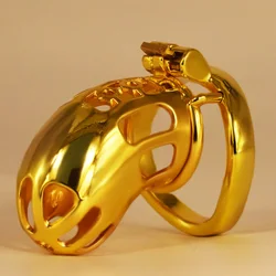 NUUN Gold-plated Plum Cock Cage Curved Penis Ring Metal Chastity Device Invisible Copper Lock Cylinder Ergonomic Penis Ring