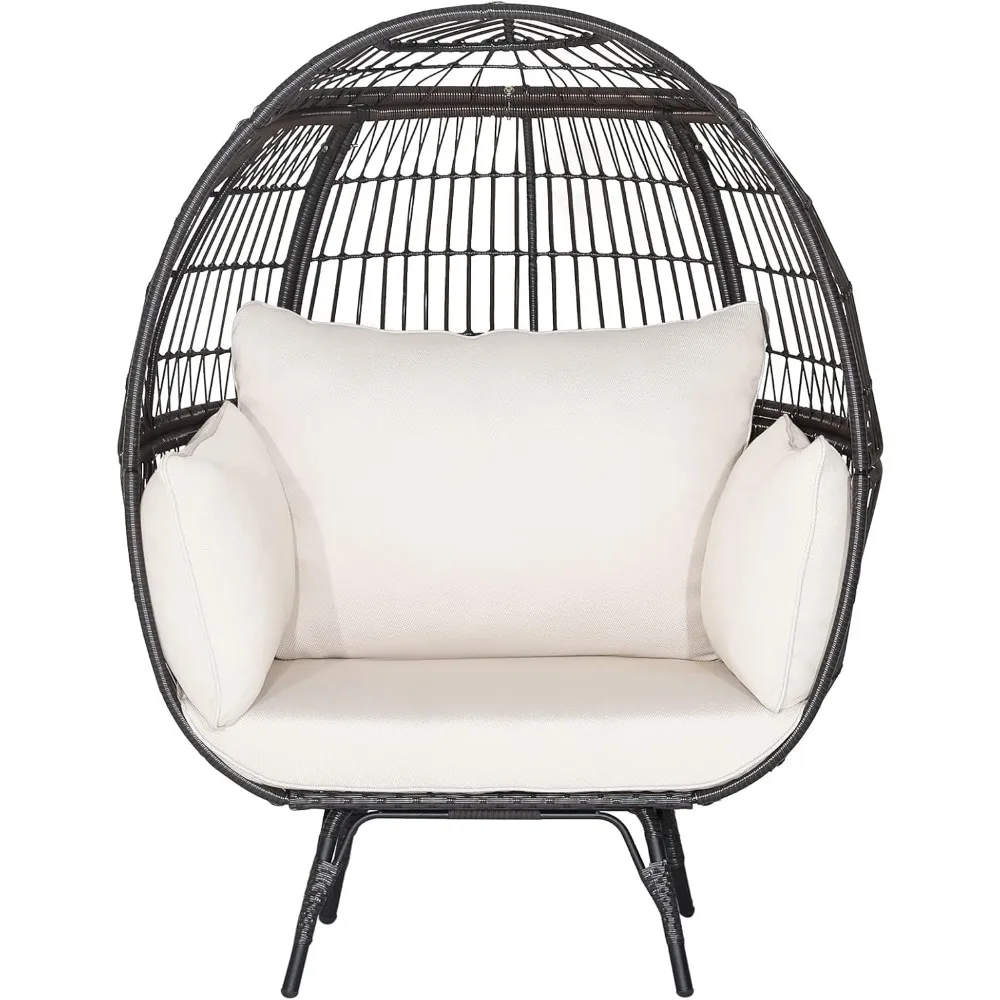 

Oversized Wicker Egg Chair, Outdoor & Indoor Hammock Chair with Thick Cushions, 2-Person PE Rattan Lounge Chair Swing Chair for