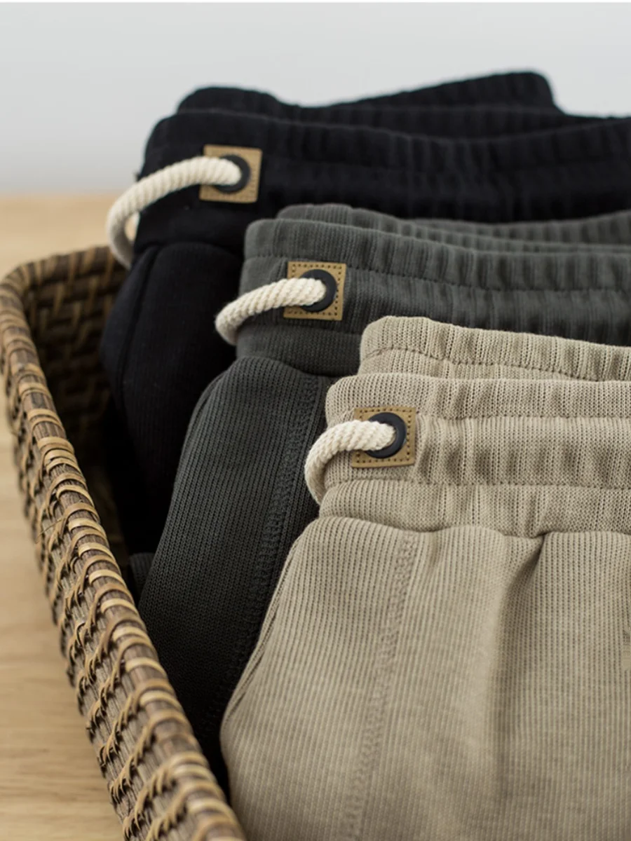 

Мужские летние повседневные брюки из чистого хлопка в американском ретро-стиле, три четверти длины, свободного кроя, со средней посадкой, вязаные