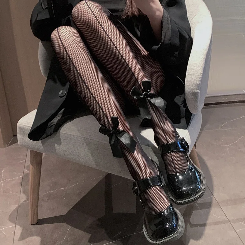 Women's Tights Sexy One Line Design Pantyhose 7 Small Bow Fishnet Stockings Plus Size Women Ladies Female Hosiery