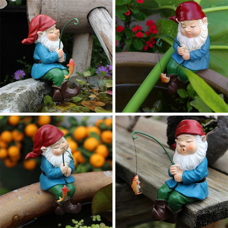 Creative Resin Dwarf Elf Sleeping Posture Fishing Statue, Outdoor Courtyard Garden Decoration, Home Decoration, Handicrafts